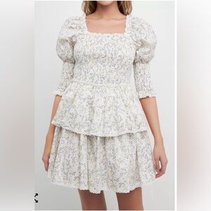 Free the Roses Cream Floral Smocked Mini Dress